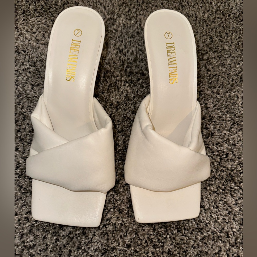White slip on heels